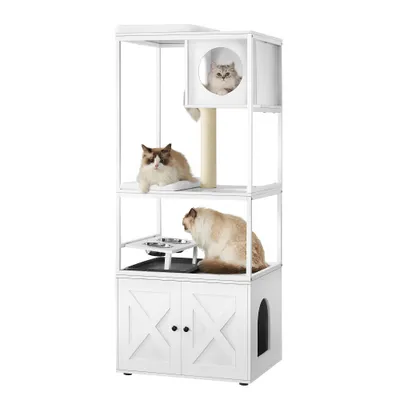 Feandrea Arbre à Chat avec Cache-litière, Poteau à Griffer, Tapis Lavable