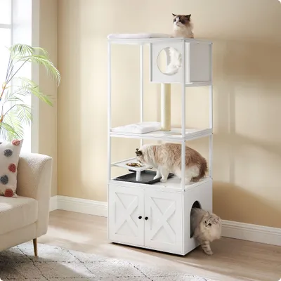 Feandrea Arbre à Chat avec Cache-litière, Poteau à Griffer, Tapis Lavable
