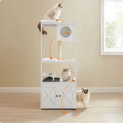Feandrea Arbre à Chat avec Cache-litière, Poteau à Griffer, Tapis Lavable