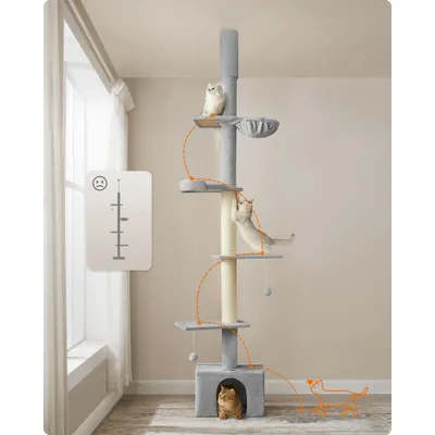 Feandrea Arbre à Chat du Sol au Plafond, Griffoirs Épais, Perchoir