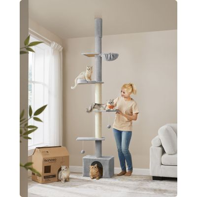 Feandrea Arbre à Chat du Sol au Plafond, Griffoirs Épais, Perchoir