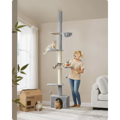 Feandrea Arbre à Chat du Sol au Plafond, Griffoirs Épais, Perchoir