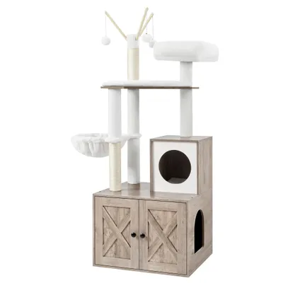 Feandrea Arbre à Chat avec Maison de Toilettes, Griffoir Moderne 2-en-1
