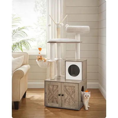 Feandrea Arbre à Chat avec Maison de Toilettes, Griffoir Moderne 2-en-1