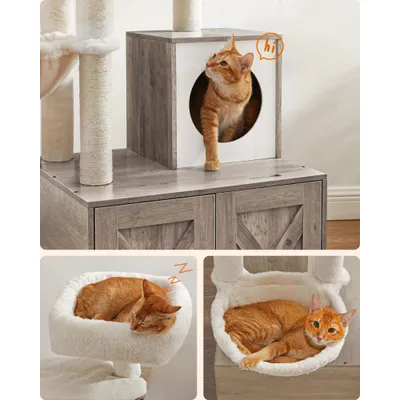 Feandrea Arbre à Chat avec Maison de Toilettes, Griffoir Moderne 2-en-1