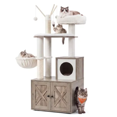Feandrea Arbre à Chat avec Maison de Toilettes, Griffoir Moderne 2-en-1