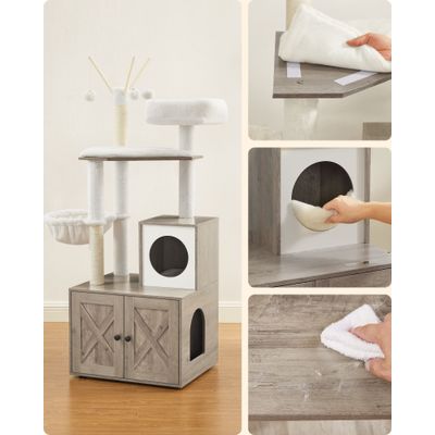 Feandrea Arbre à Chat avec Maison de Toilettes, Griffoir Moderne 2-en-1
