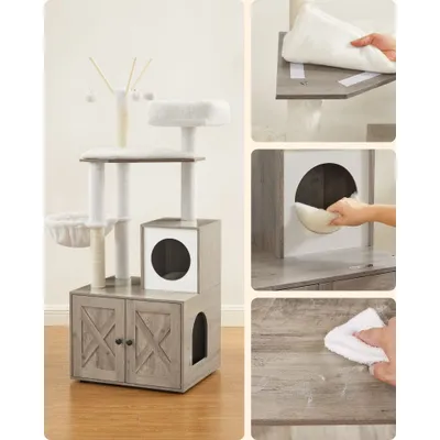 Feandrea Arbre à Chat avec Maison de Toilettes, Griffoir Moderne 2-en-1