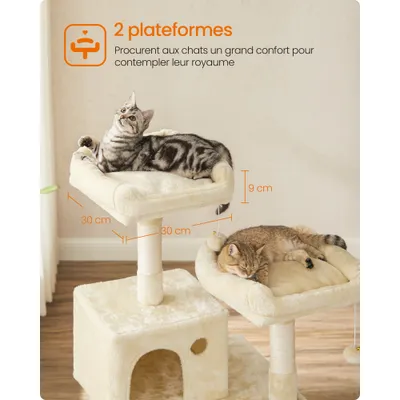 Arbre à Chat Hauteur 141,8 cm, en Tissu Peluche, Plusieurs Niveaux