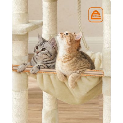 Arbre à Chat Hauteur 143 cm, en Tissu Peluche, Plusieurs Niveaux