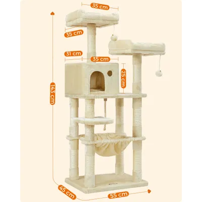 Arbre à Chat Hauteur 143 cm, en Tissu Peluche, Plusieurs Niveaux Arbre à Chat Hauteur 143 cm, en Tissu Peluche, Plusieurs Niveaux