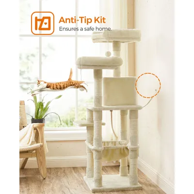 Arbre à Chat Hauteur 143 cm, en Tissu Peluche, Plusieurs Niveaux Arbre à Chat Hauteur 143 cm, en Tissu Peluche, Plusieurs Niveaux