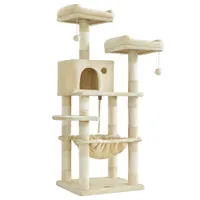 Arbre à Chat Hauteur 143 cm, en Tissu Peluche, Plusieurs Niveaux