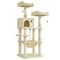 Arbre à Chat Hauteur 143 cm, en Tissu Peluche, Plusieurs Niveaux Beige