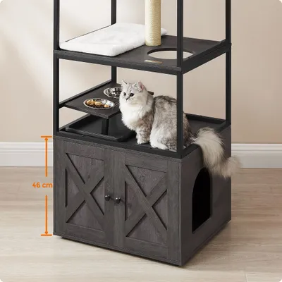 Feandrea Arbre à Chat avec Cache-litière, Poteau à Griffer, Tapis Lavable