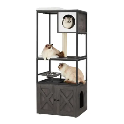 Feandrea Arbre à Chat avec Cache-litière, Poteau à Griffer, Tapis Lavable