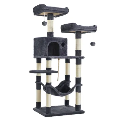 Arbre à Chat Hauteur 143 cm, en Tissu Peluche, Plusieurs Niveaux Arbre à Chat Hauteur 143 cm, en Tissu Peluche, Plusieurs Niveaux