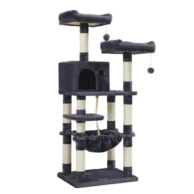 Arbre à Chat Hauteur 141,8 cm, en Tissu Peluche, Plusieurs Niveaux