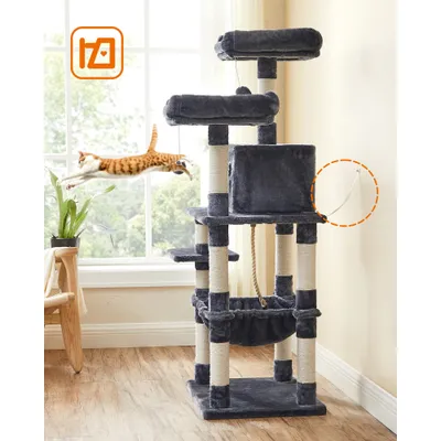 Arbre à Chat Hauteur 141,8 cm, en Tissu Peluche, Plusieurs Niveaux