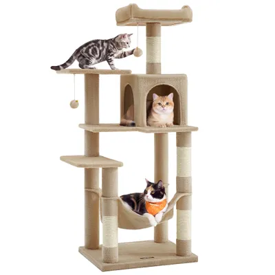Feandrea Arbre à Chat Hauteur 137,7 cm, 4 Poteaux à Griffer, 2 Plateformes