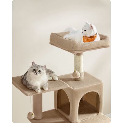 Feandrea Arbre à Chat Hauteur 143 cm, 4 Poteaux à Griffer, 2 Plateformes