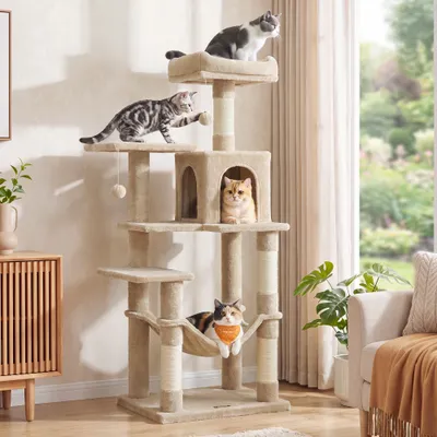Feandrea Arbre à Chat Hauteur 137,7 cm, 4 Poteaux à Griffer, 2 Plateformes