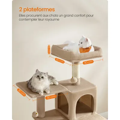 Feandrea Arbre à Chat Hauteur 137,7 cm, 4 Poteaux à Griffer, 2 Plateformes