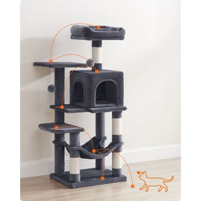 Feandrea Arbre à Chat Hauteur 112 cm, 4 Poteaux à Griffer, 2 Plateformes