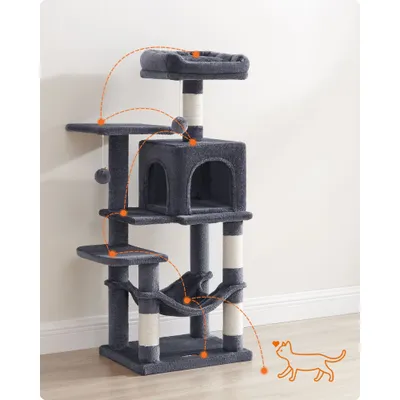 Feandrea Arbre à Chat Hauteur 112 cm, 4 Poteaux à Griffer, 2 Plateformes