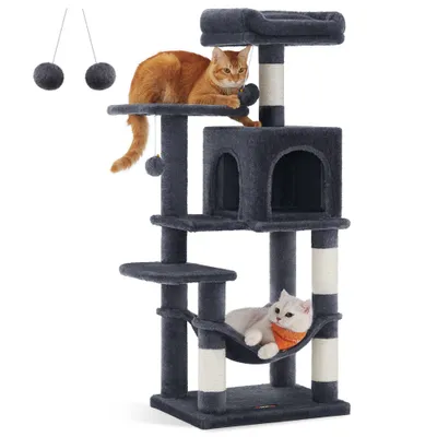 Feandrea Arbre à Chat Hauteur 112 cm, 4 Poteaux à Griffer, 2 Plateformes