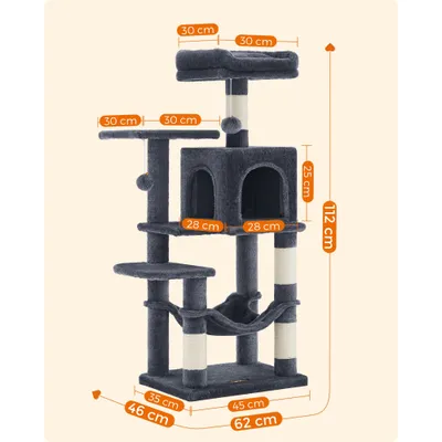 Feandrea Arbre à Chat Hauteur 112 cm, 4 Poteaux à Griffer, 2 Plateformes