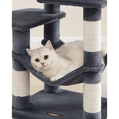 Feandrea Arbre à Chat Hauteur 112 cm, 4 Poteaux à Griffer, 2 Plateformes