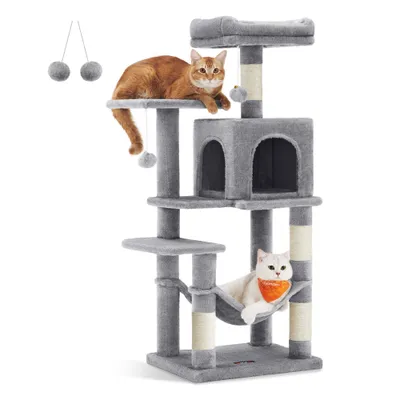 Feandrea Arbre à Chat Hauteur 112 cm, 4 Poteaux à Griffer, 2 Plateformes