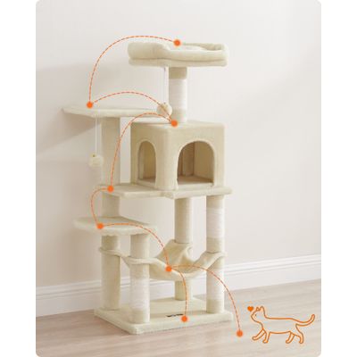 Feandrea Arbre à Chat Hauteur 112 cm, 4 Poteaux à Griffer, 2 Plateformes