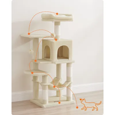Feandrea Arbre à Chat Hauteur 112 cm, 4 Poteaux à Griffer, 2 Plateformes