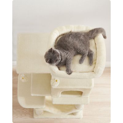 Feandrea Arbre à Chat Hauteur 112 cm, 4 Poteaux à Griffer, 2 Plateformes