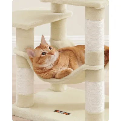Feandrea Arbre à Chat Hauteur 112 cm, 4 Poteaux à Griffer, 2 Plateformes