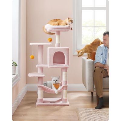 Feandrea Arbre à Chat Hauteur 112 cm, 4 Poteaux à Griffer, 2 Plateformes