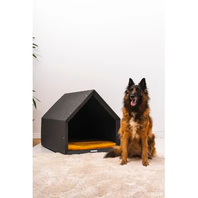 Pethome niche pour chien gris foncé avec jaune Pethome niche pour chien gris foncé avec jaune