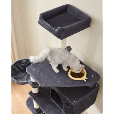 FEANDREA Arbre à Chat Hauteur de 164 cm Multi-Niveaux avec Bol