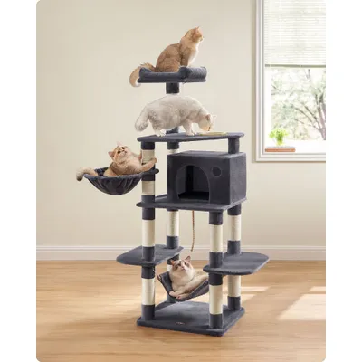 FEANDREA Arbre à Chat Hauteur de 164 cm Multi-Niveaux avec Bol