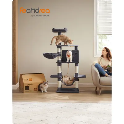 FEANDREA Arbre à Chat Hauteur de 164 cm Multi-Niveaux avec Bol