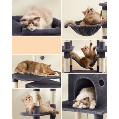 FEANDREA Arbre à Chat Hauteur de 164 cm Multi-Niveaux avec Bol