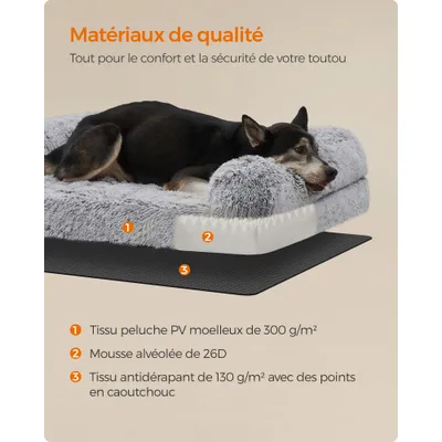 Feandrea FluffyHug Canapé pour Grands Chiens, Housse Amovible Lavable