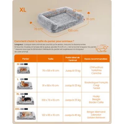 Feandrea FluffyHug Canapé pour Grands Chiens, Housse Amovible Lavable
