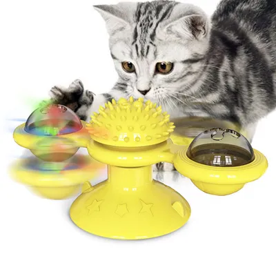 Jouet pour chat - Moulin à vent interactif avec LED et ventouses