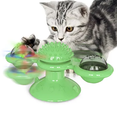 Jouet pour chat - Moulin à vent interactif avec LED et ventouses