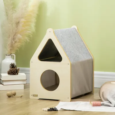 PawHut - niche pour chat design maisonnette H.60 cm - bois clair
