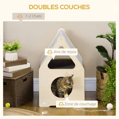 PawHut - niche pour chat design maisonnette H.60 cm - bois clair