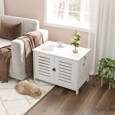 Meuble blanc à litière pour chats - Hoobro